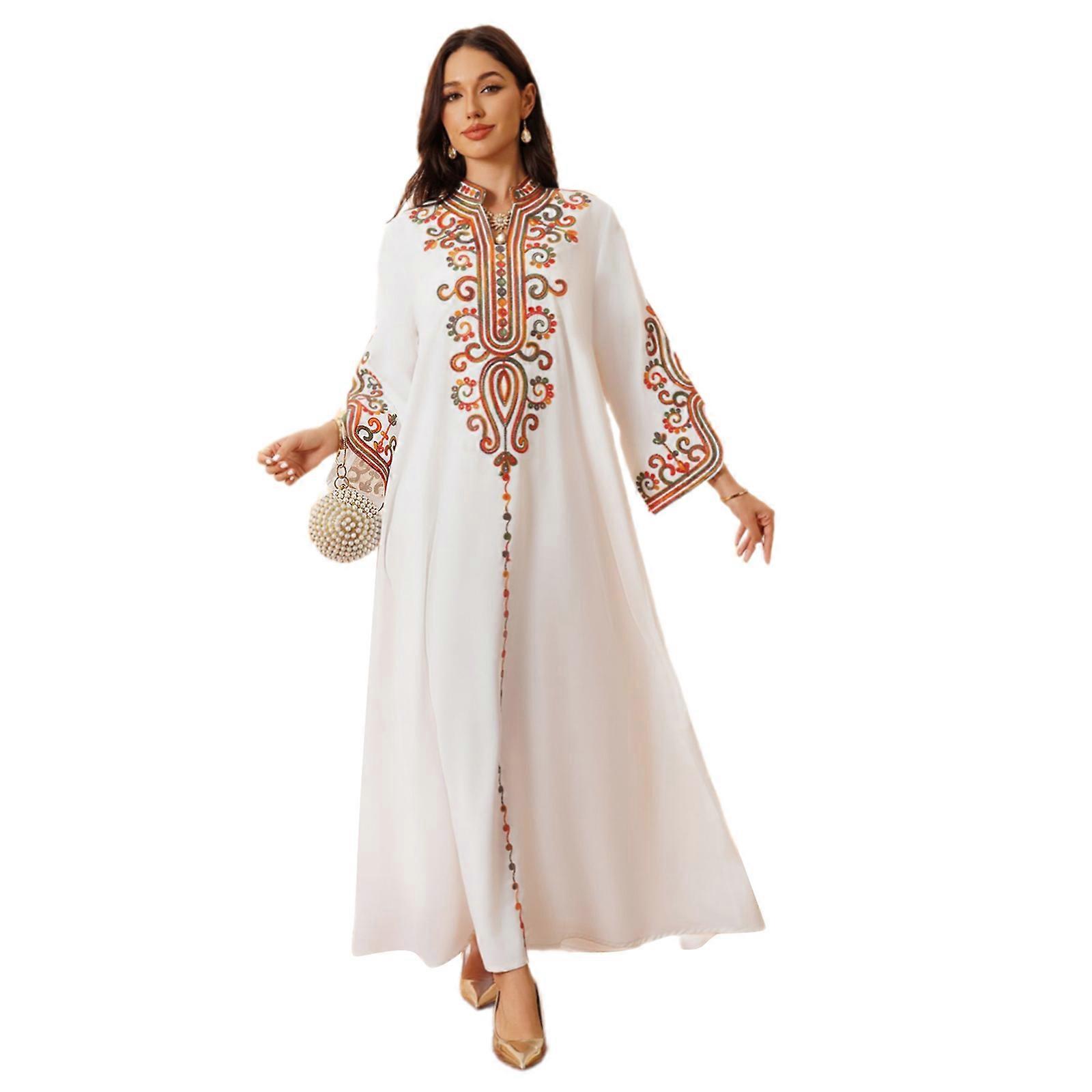 Islamic Kaftan Dress for Women Full Length Embroidered Kaftan Dress Prayer  Dress Middle Eastern Robe Islamic Dress White XL