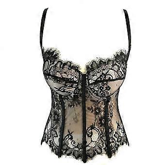 Women Sexy Eyelash Floral Lace Splicing Bustier Bra Spaghetti Strap Push Up Padded Slim Corset Camisole Night Club Fish Boned Sling Vest Crop Top  40
