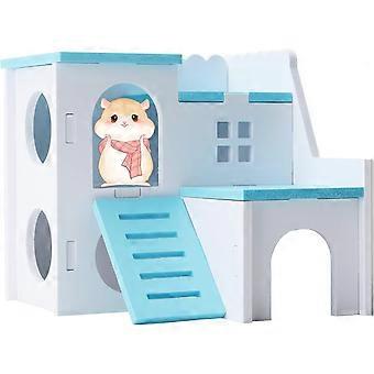 DIY Hölzernes Hamsterhaus für Haustiere, Rennmaus-Hütten-Villa Aussichtsdeck-Leiter Einfache Montage Reinigen, Ideal für Zwerghamster Maus Versteck Übung