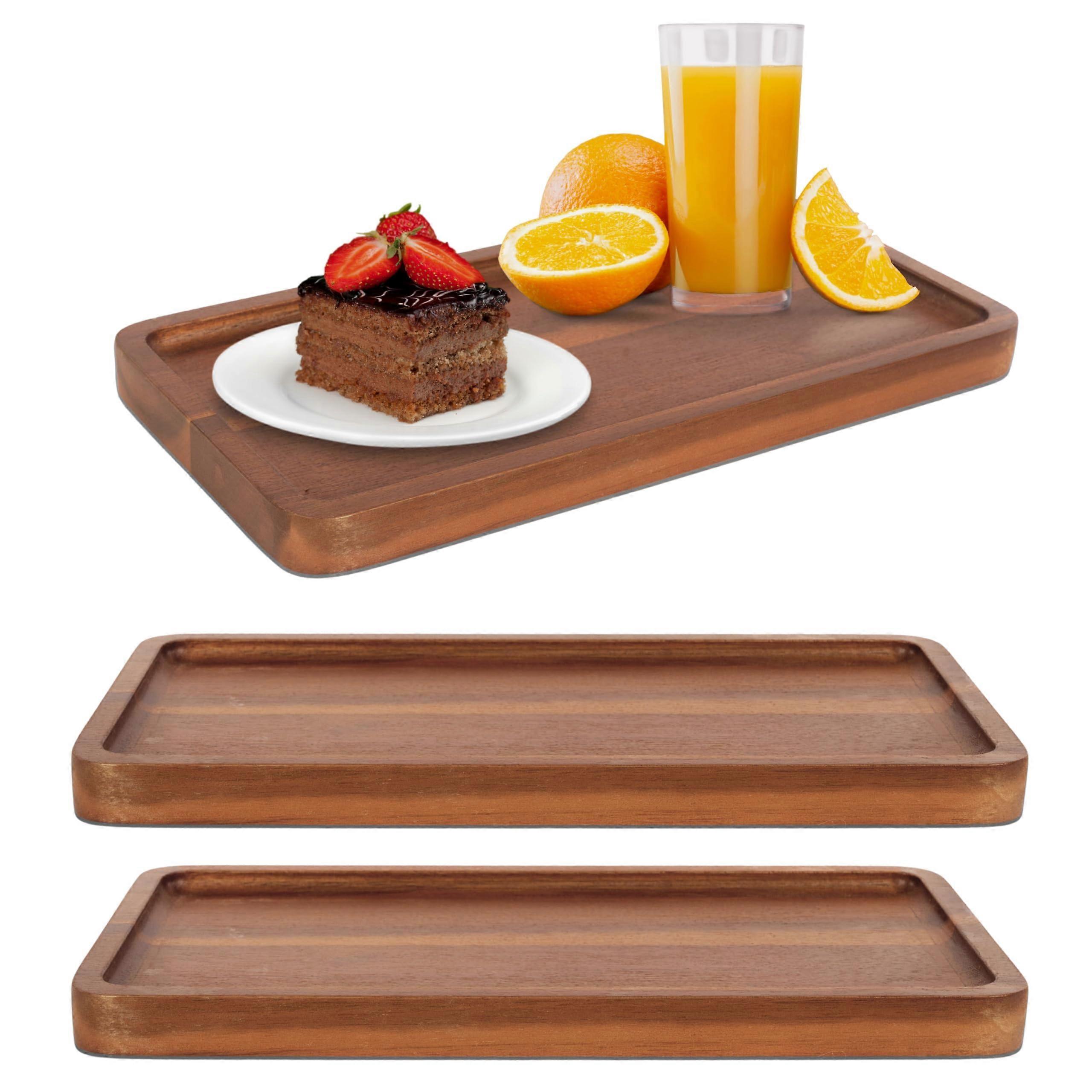 Solid Acacia Wood Serving Tray Set of 3 - 11.8" x 5.9" Rectangular Wooden Platter for Charcuterie, Appetizers, and Vegetables