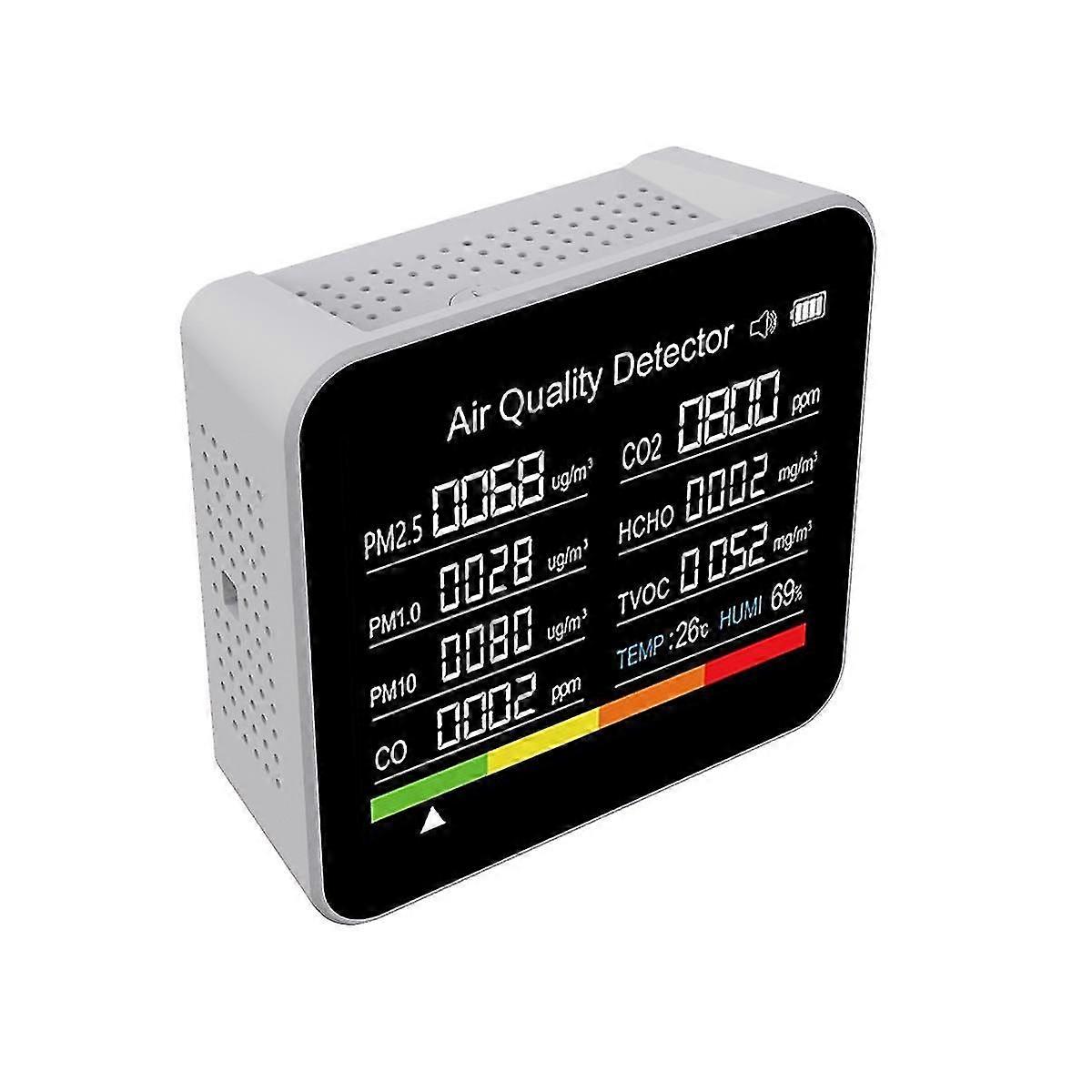 9 In1 Air Quality Monitor Meter Carbon Dioxide Detector TVOC HCHO PM2.5 PM1.0 PM10 Temperature Humi