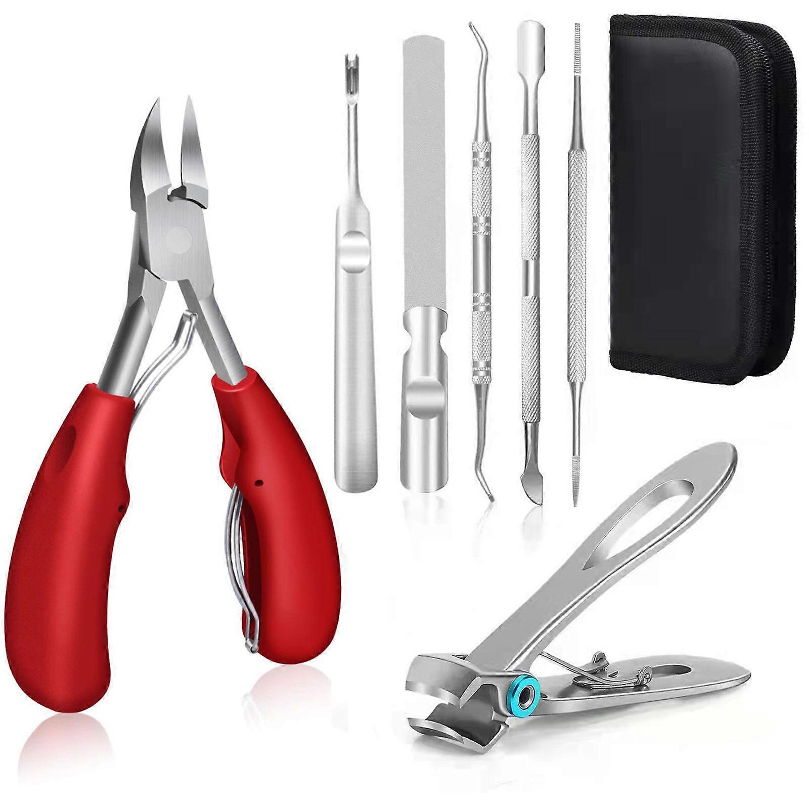 7Pcs Toenail Clippers Kit for Ingrown/Thick Nail,Ingrown Toenail Tools Kit with Ingrown Toenail Corrector,Pedicure Tools Red