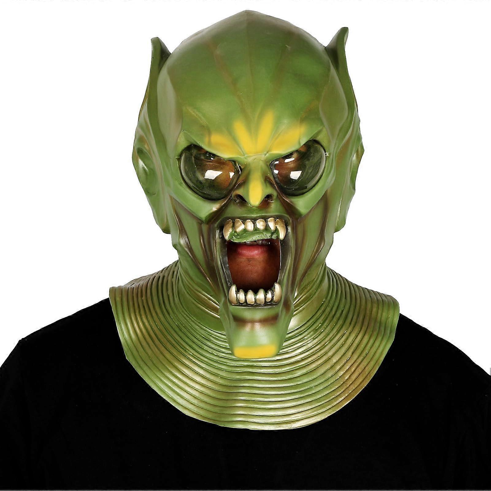 Terrible masque de gobelin vert Costume extraterrestre réaliste Horreur complète pour Halloween Accessoires de décoration de fête