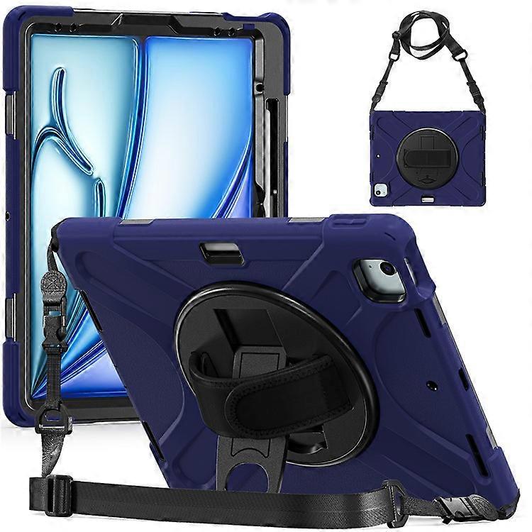 Compatible For iPad Air 13 (2024) Kickstand Case TPU+PC+Silicone Tablet Cover with Shoulder Strap