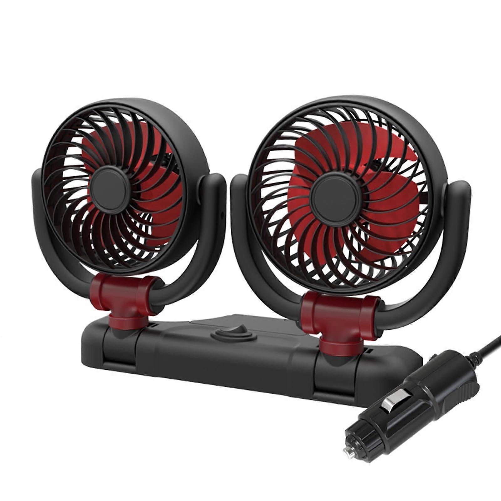 Upgraded Double Head USB/12V/24V Fan for Car with Powerful Cooling 360Rotation 2 Speed Desk Fan for Car Home