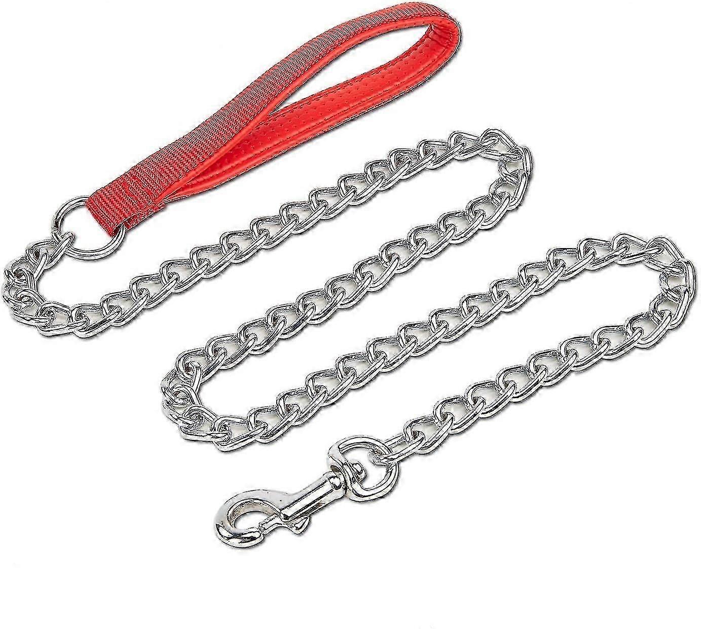 Adjustable Metal Training Leash PU Leather Handle for Dog Cat Pets Red