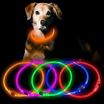 LED Dog Collar, USB Rechargeable Glowing Lighted Up Collar, Cuttable Water-Resistant TPU Safety Collar Lights for Small Medium Large DogsOrange