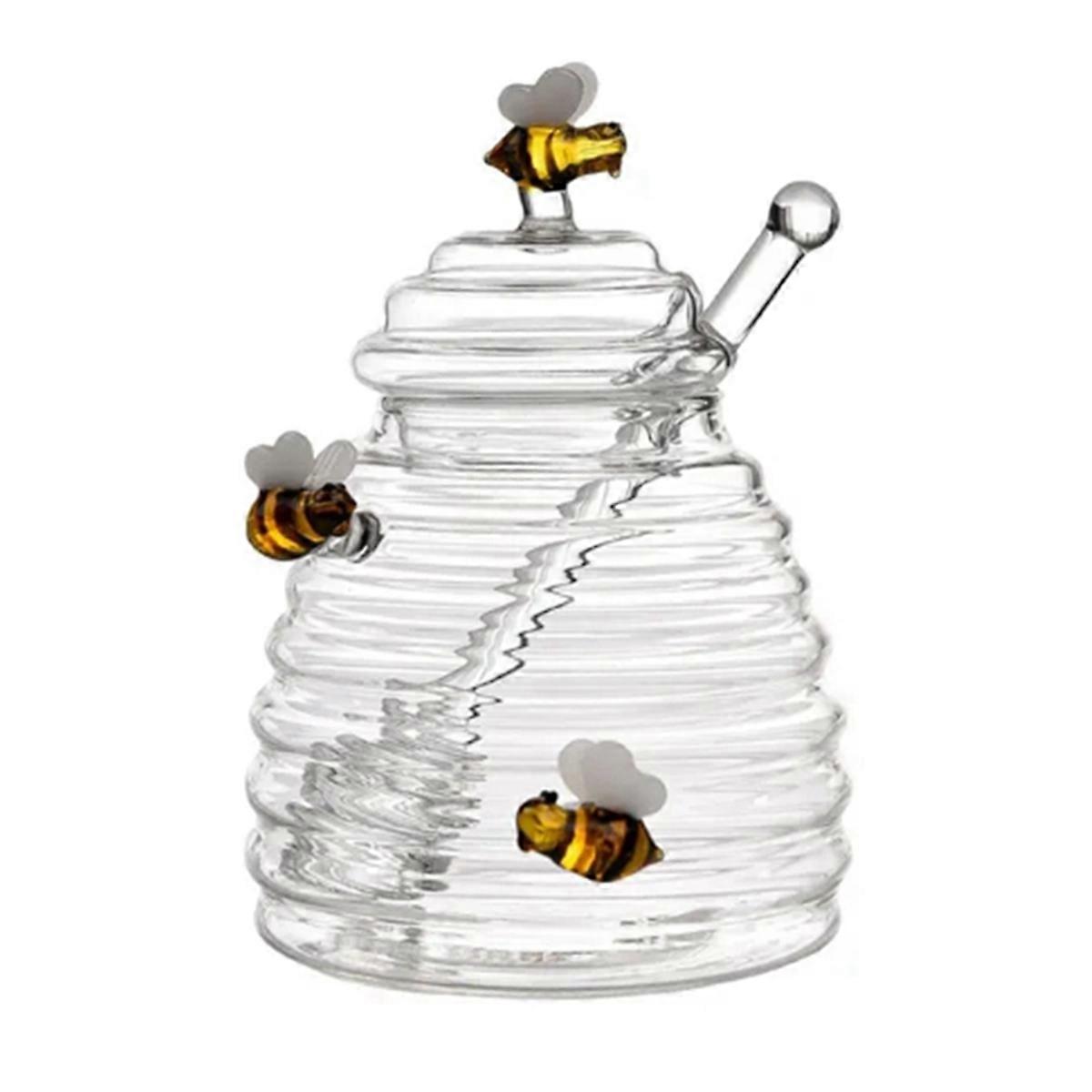 Glass Honeycomb Tank Kitchen Tools Honey Storage Container with Dipper and Lid Honey Bottle for Kit