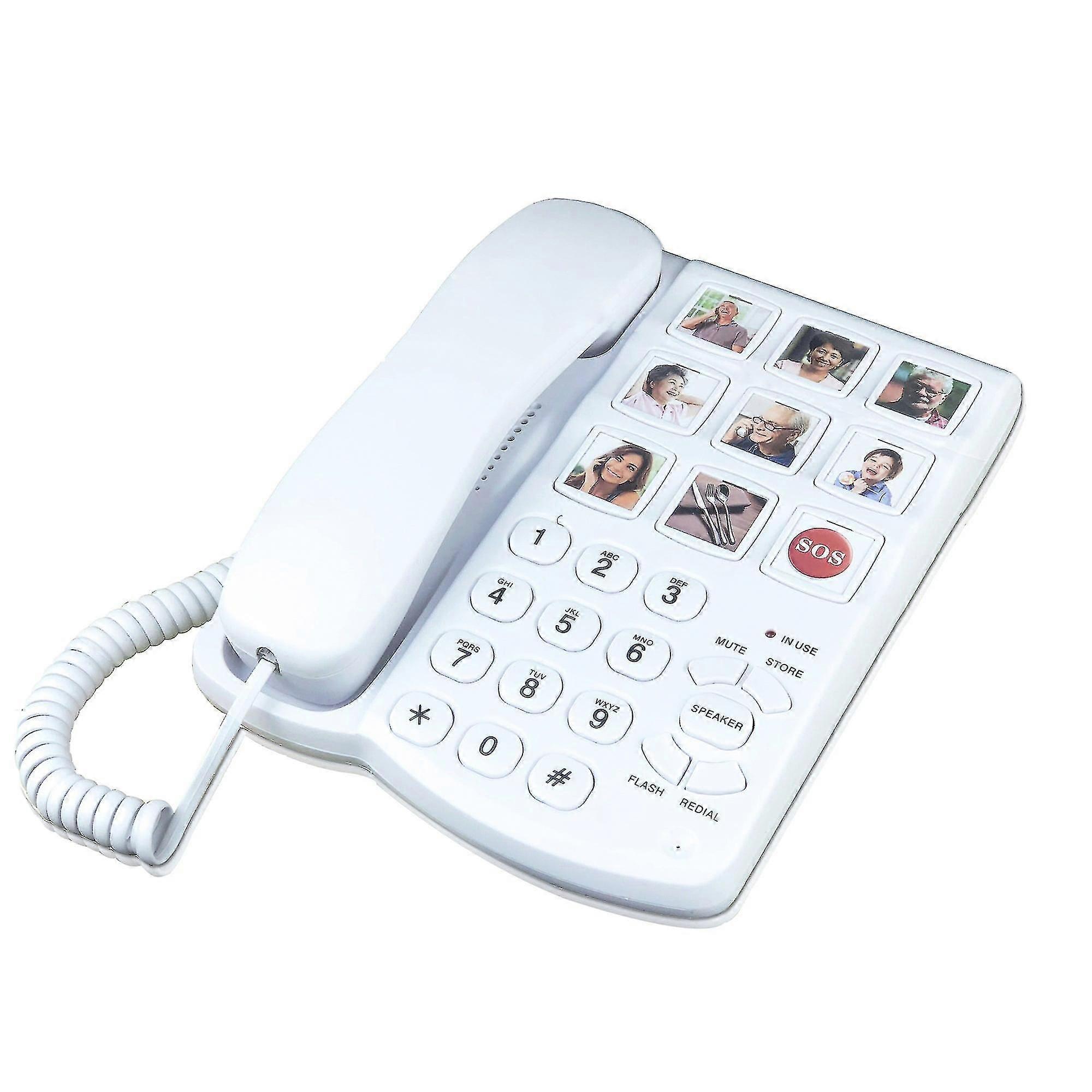 Big Button Corded Telephone With Speaker For Seniors Elderly, Amplified One Button Touch Picture Landline Phone For Old People
