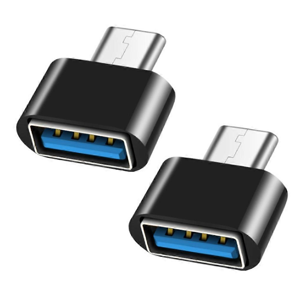 ABS+ Metal  Interface Conversion Data Transmission TypeC to USB Adapter for Mobile Phones and Tablets 2 Pieces  Black