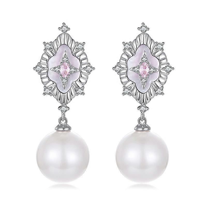 Vintage Starlight Shell Pearl Copper Material Platinum-Plated Earrings