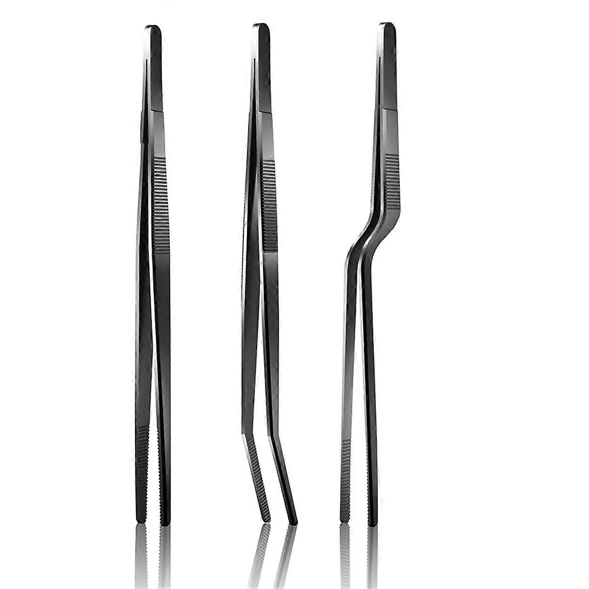3 Pcs 30cm Fine Tweezer Tongs, Extra-Long Stainless Steel Cooking Tweezers, Multi-Function Tips Kit