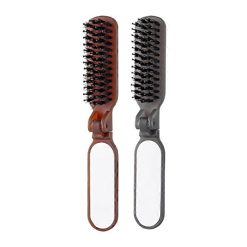 Mane Bristle Hair Brush Foldable Portable Comb With Mirror Pocket Collapsible Travel Massage Hair Styling Tool Salon Gift