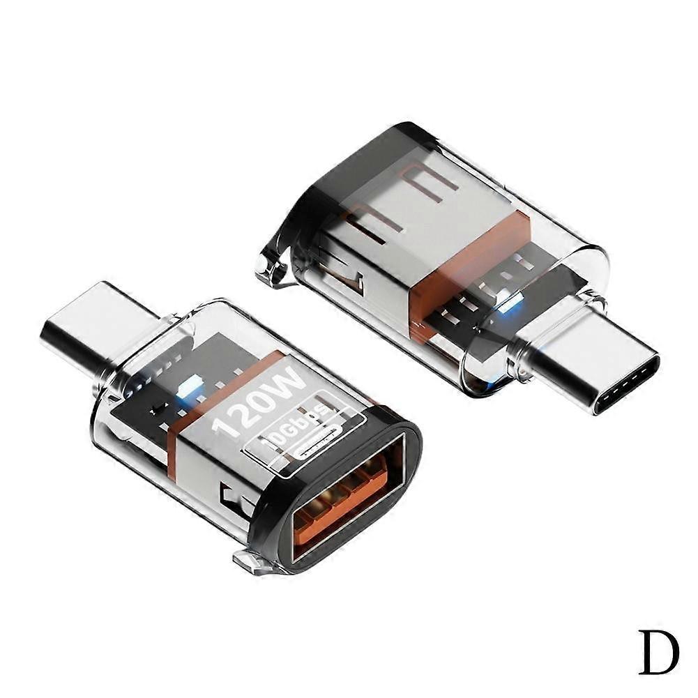 Transparent (D) 1 pcs$New transparent type-c male to USB female adapter USB3.2 supports 10gbps data OTG 120w charging