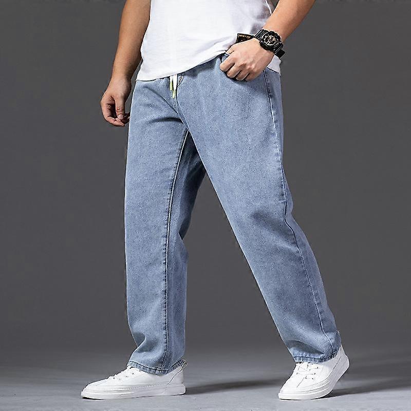 Men's Plus Size Jeans Loose Casual Straight Pants Elastic Waist Washed Jeans