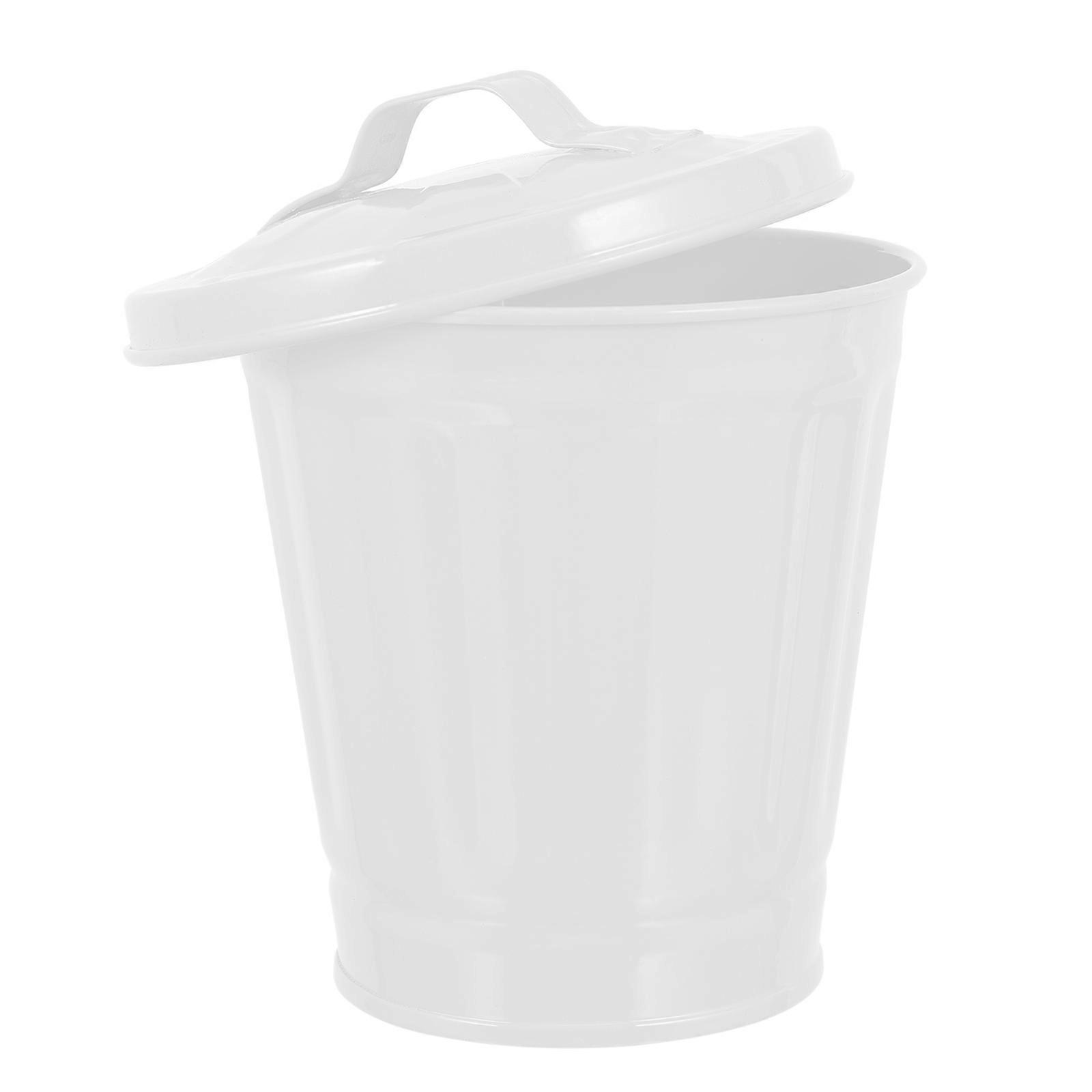 Mini Trash Can With Lid, Galvanized Trash Can, Swing Top Small Trash Can Pen Holder For Car Bedroom Office Desktop 22 Oz
