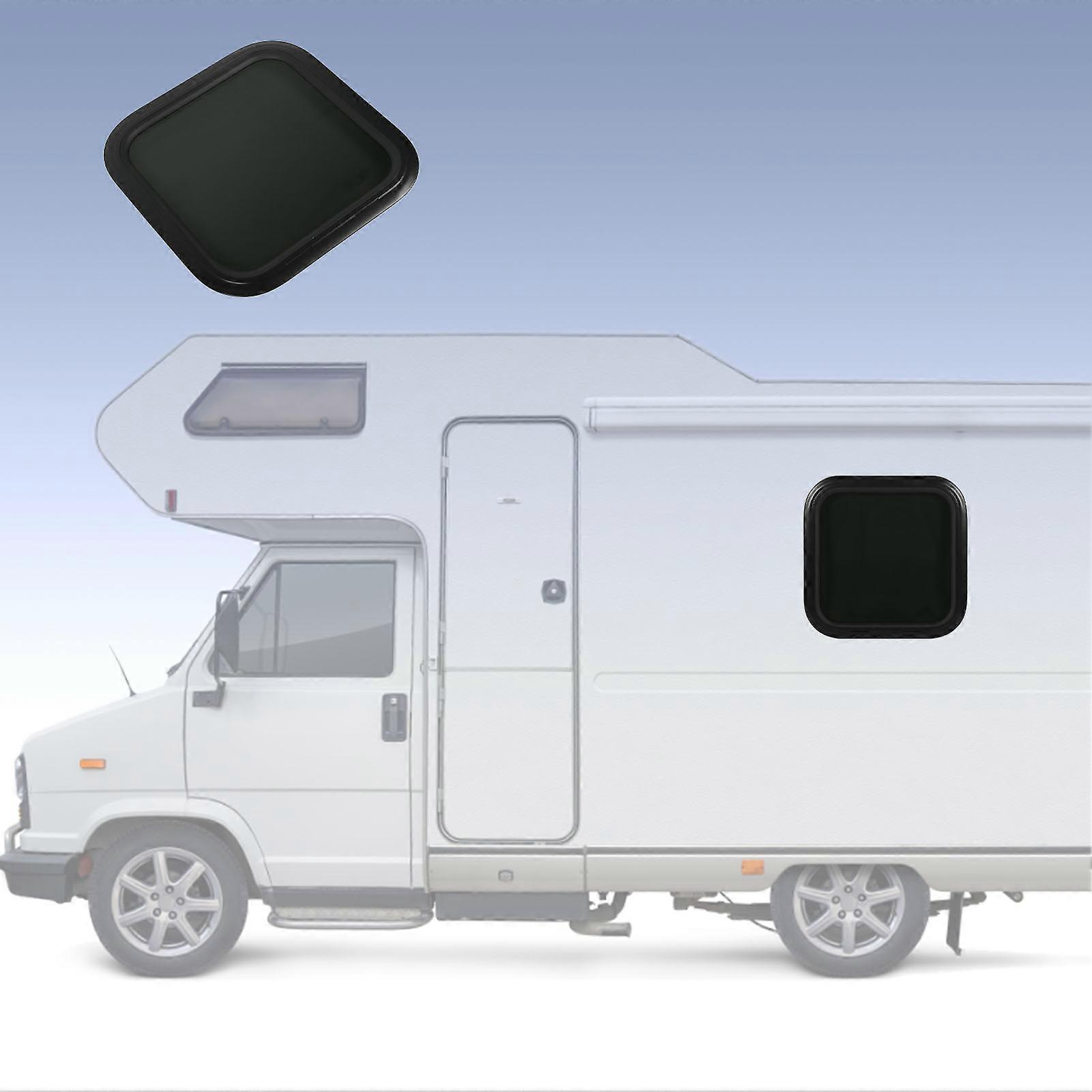 Fixed RV Window Rounded Corner Aluminium Alloy Black Frame Transparent Glass Window with Fixed Ring for Camper Caravan for 48‑53mm/1.88‑2.08in Wall T