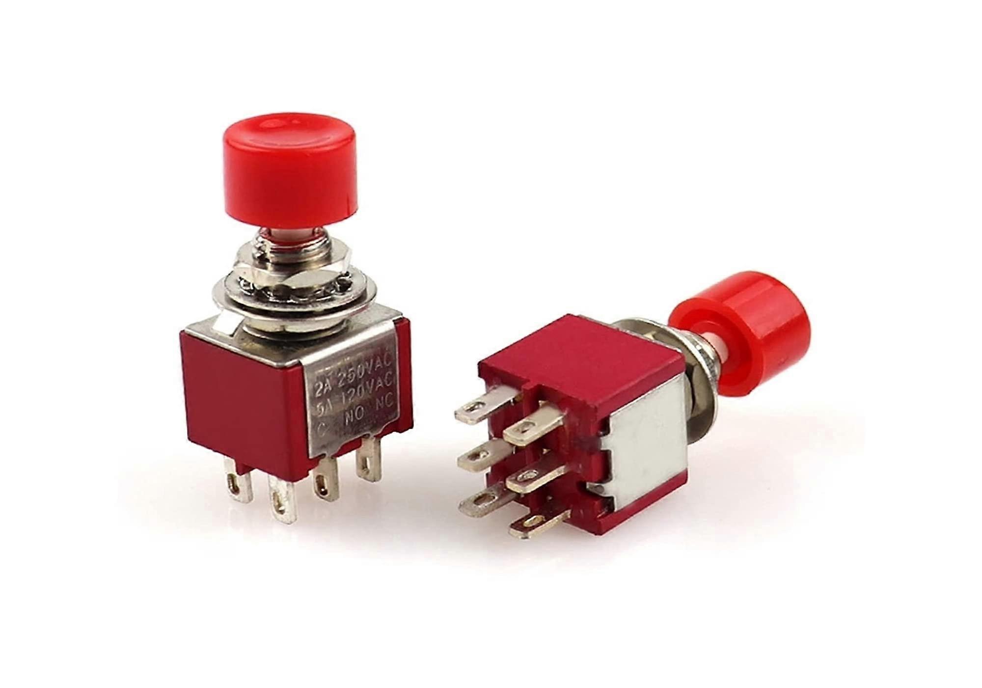 Roter 6pole SPDT momentary AC 2A/250V 5A/120V pushbutton push switch 1 normally closed 1 normally open