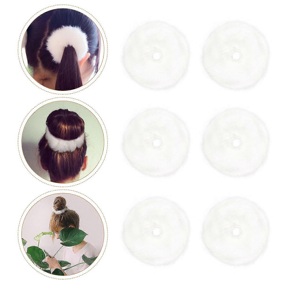 Hair Ornaments Tie Artificial Fur Round Shape Washable Stretchable 10Pack