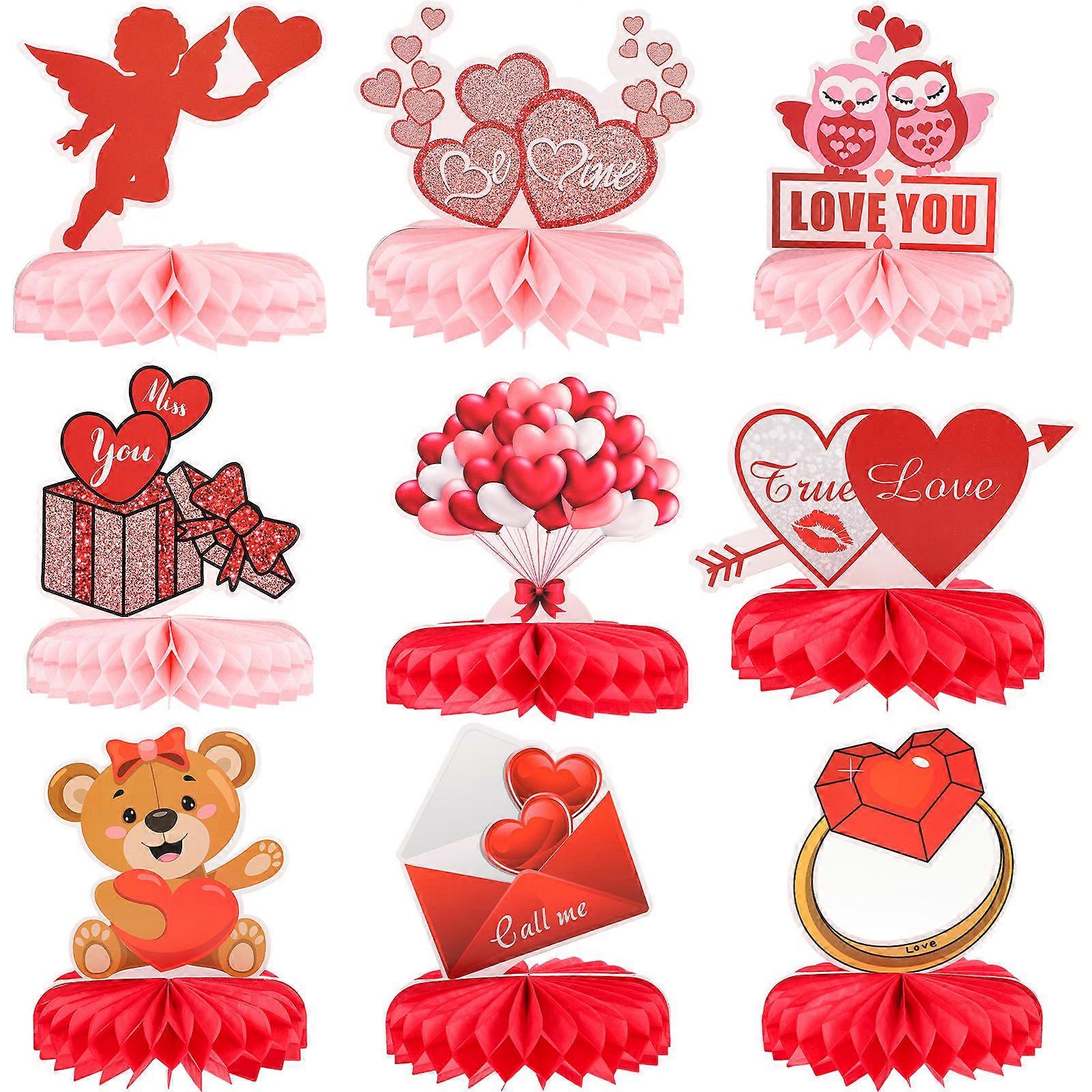 Honeycomb Decorations Set Valentine Day Table Decor Bear Shape Paper Photo Props 9Pcs