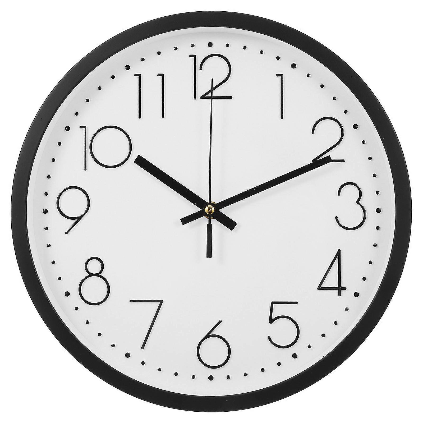 Non-Ticking Modern Clock Simple Wall Hanging 30x30cm Black Plastic for Home and Office 1Pack