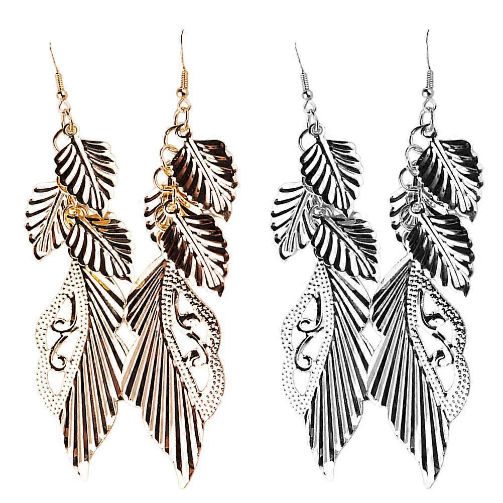 Fall Earrings For Women Silver Color Dangle Drop Leaf Wings Elegant Jewelry For Wedding Date Shopping 2Pairs