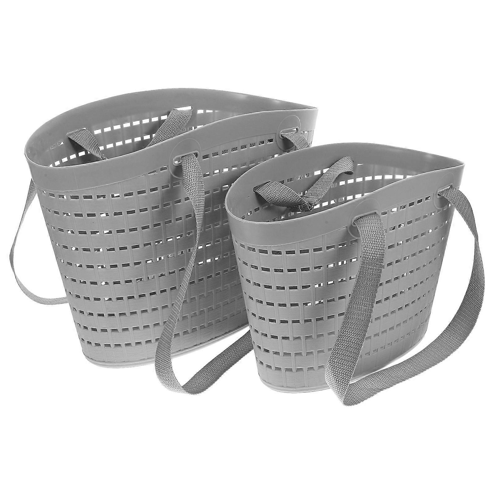 Plastic Laundry Basket Set of 2 Multi Functional Dirty Clothes Storage Container with Handle Versatile Organizer for Bathroom Bedroom Grey Small