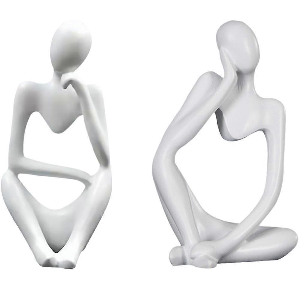 White Thinker Statue Abstract Sculpture for Shelf Decor 2Pcs Resin