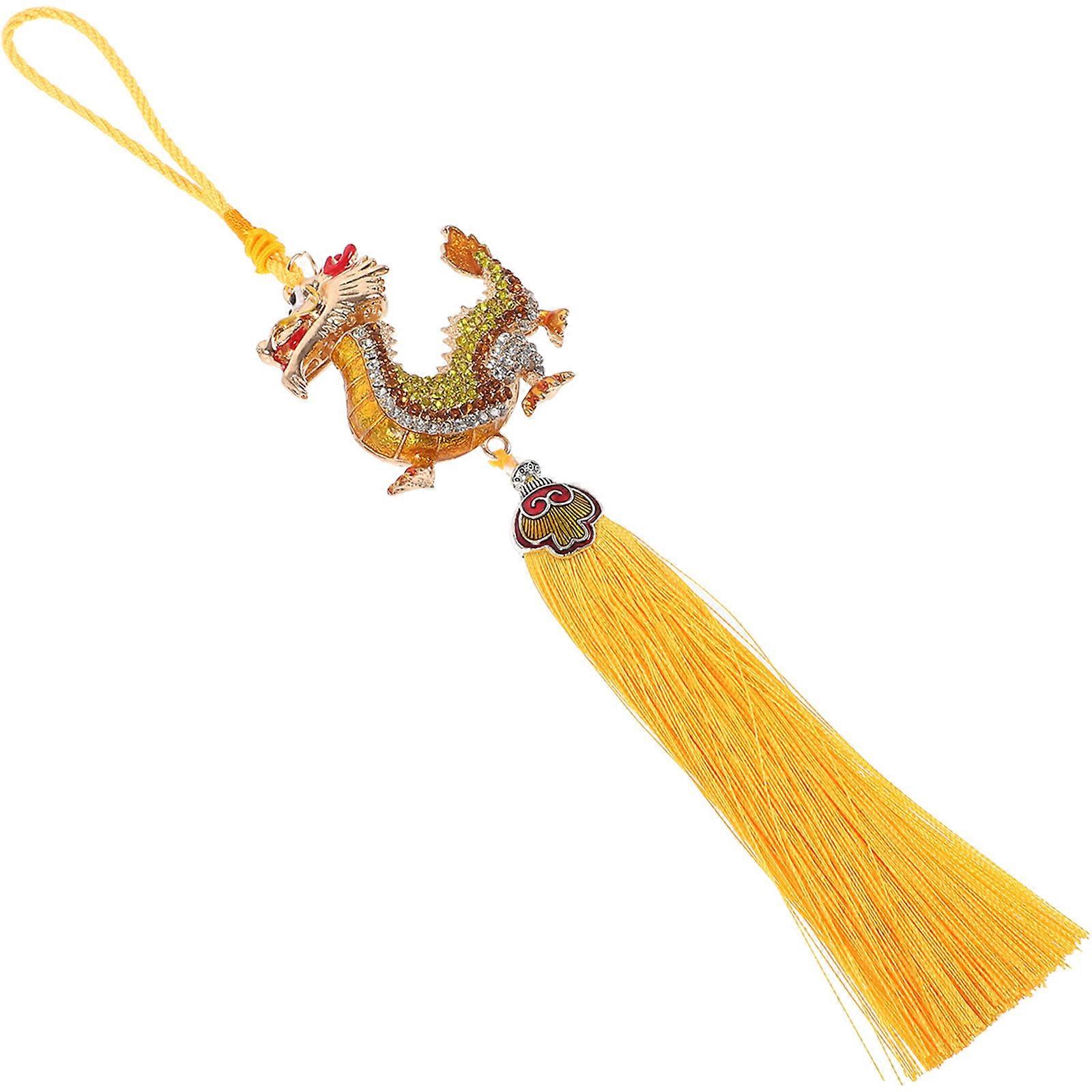 Chinese Zodiac Dragon Pendant Car Mirror Ornament with Rhinestone Inlay – Stylish Automotive Interior Accessory