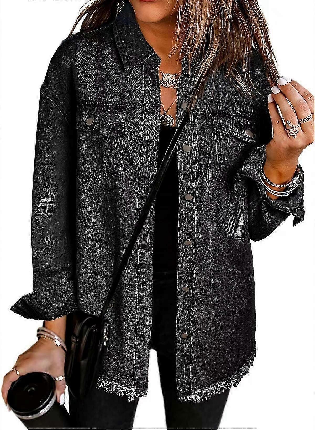 Women's Oversized Denim Jacket Casual Long Jean Jacket
