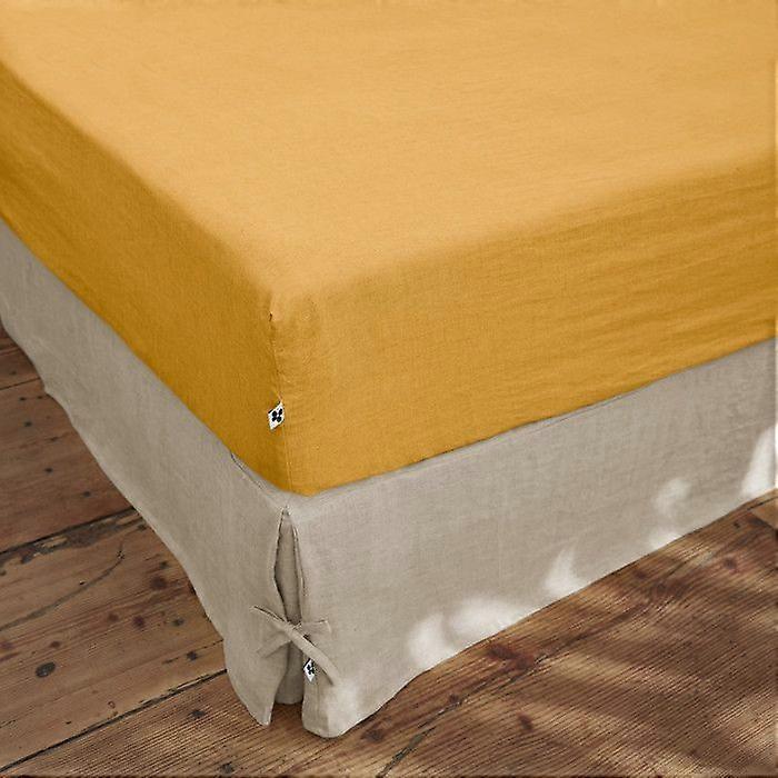 Leffet papillon Soline fitted sheet all sizes Washed linen - Soline Honey - 160 x 200 cm 30 cm gusse