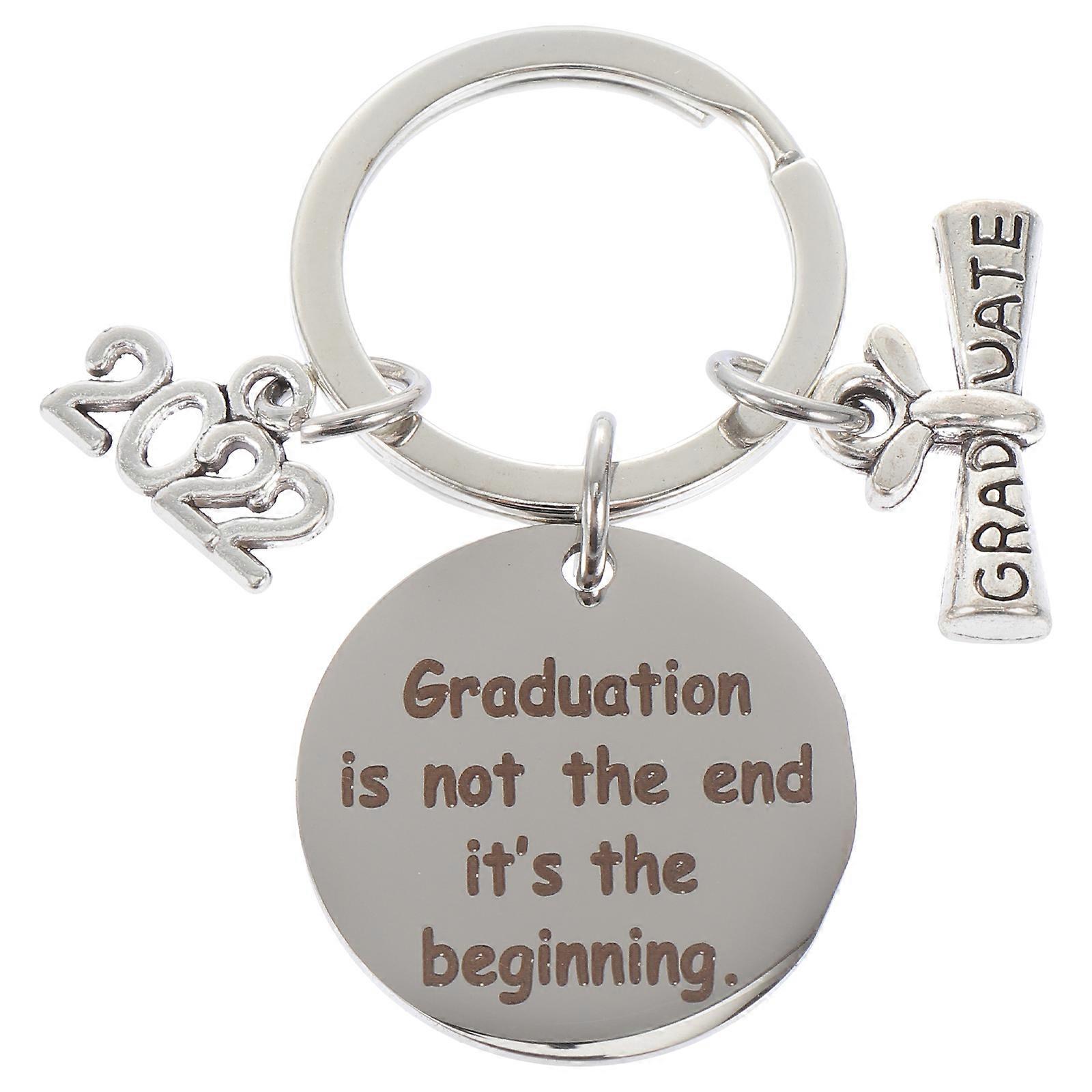 Grad Keychains Silver Square Commemorative Bag Decoration 2.5CM Stainless Steel 1Pcs