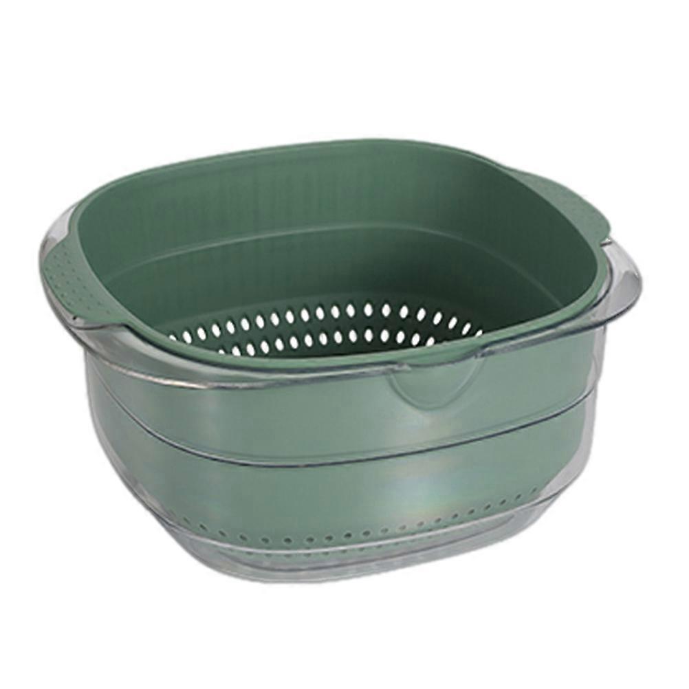 Multi-Functional Drain Basket Kitchen Washing Fruit And Vegetable Washer Double Layered Green 29X29X12CM Soaking 1Pack