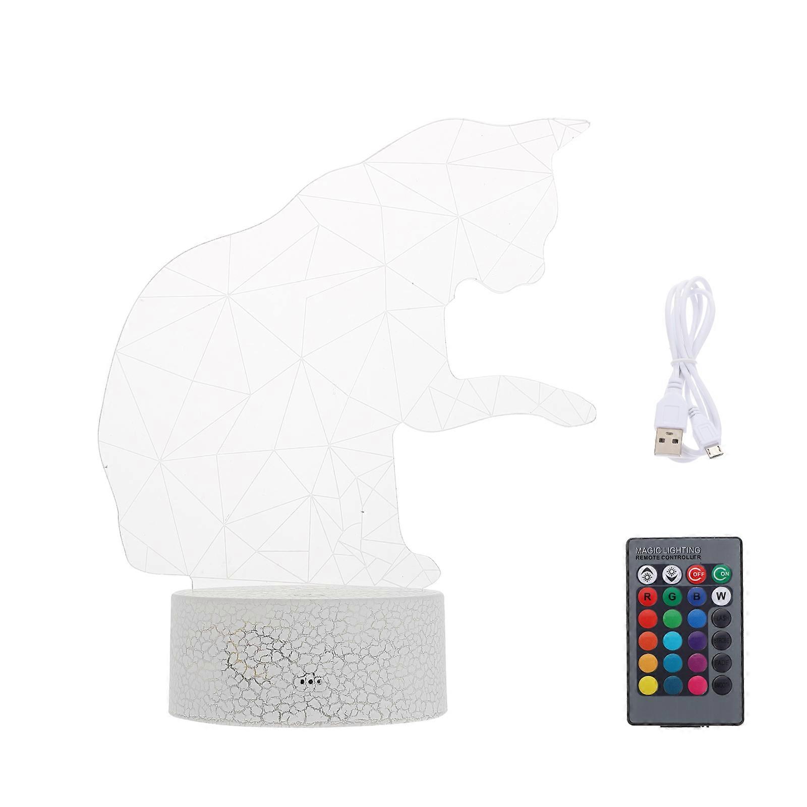 Creative Cat Night Light with Remote Control Acrylic Material Assorted Color Lightweight Compact