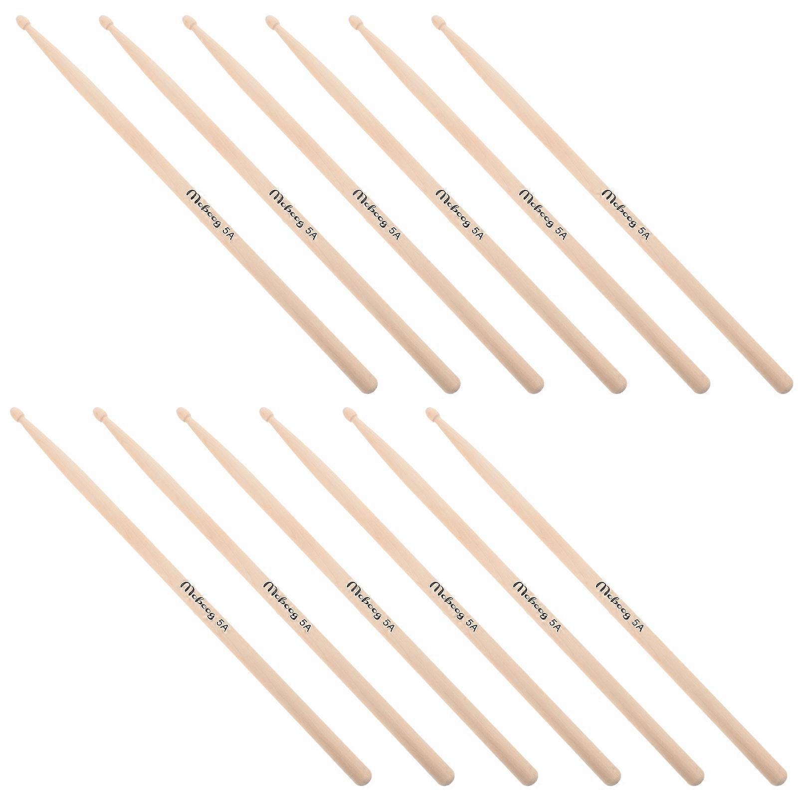 6 Pairs Lightweight Maple Drumsticks for Durable Percussion Practice & Performance