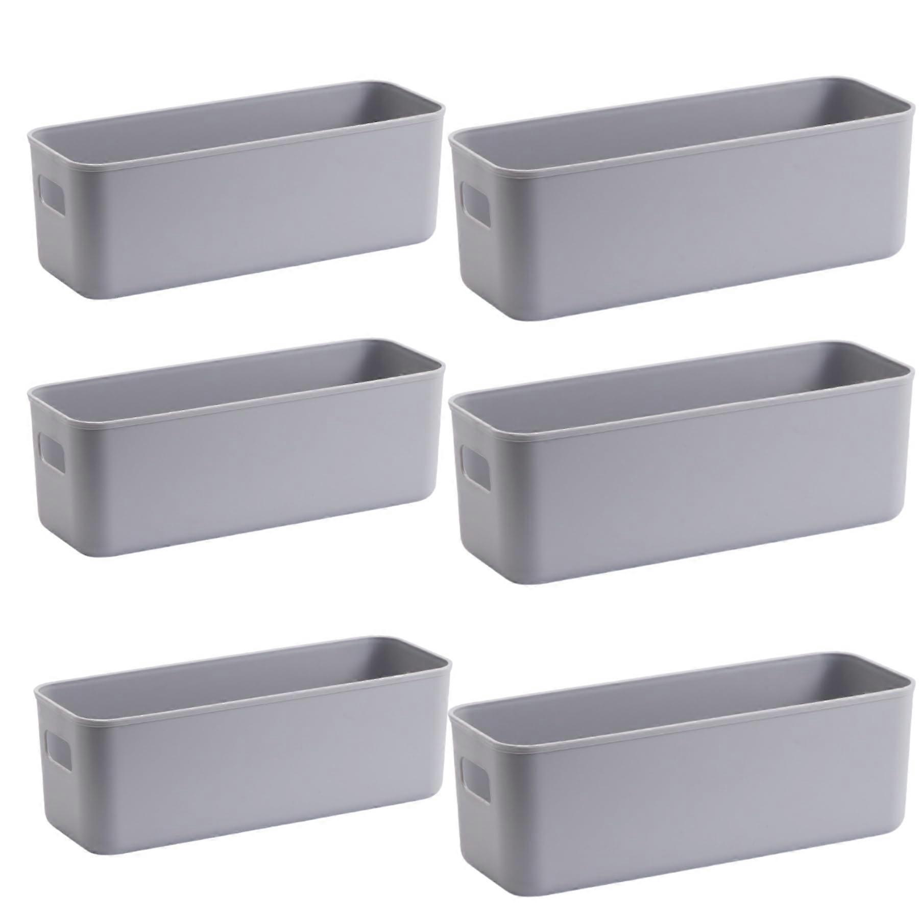 Pack of 6 Grey Plastic Storage Boxes 28cm Organiser for Shelf Kitchen Bathroom 28x10x11cm