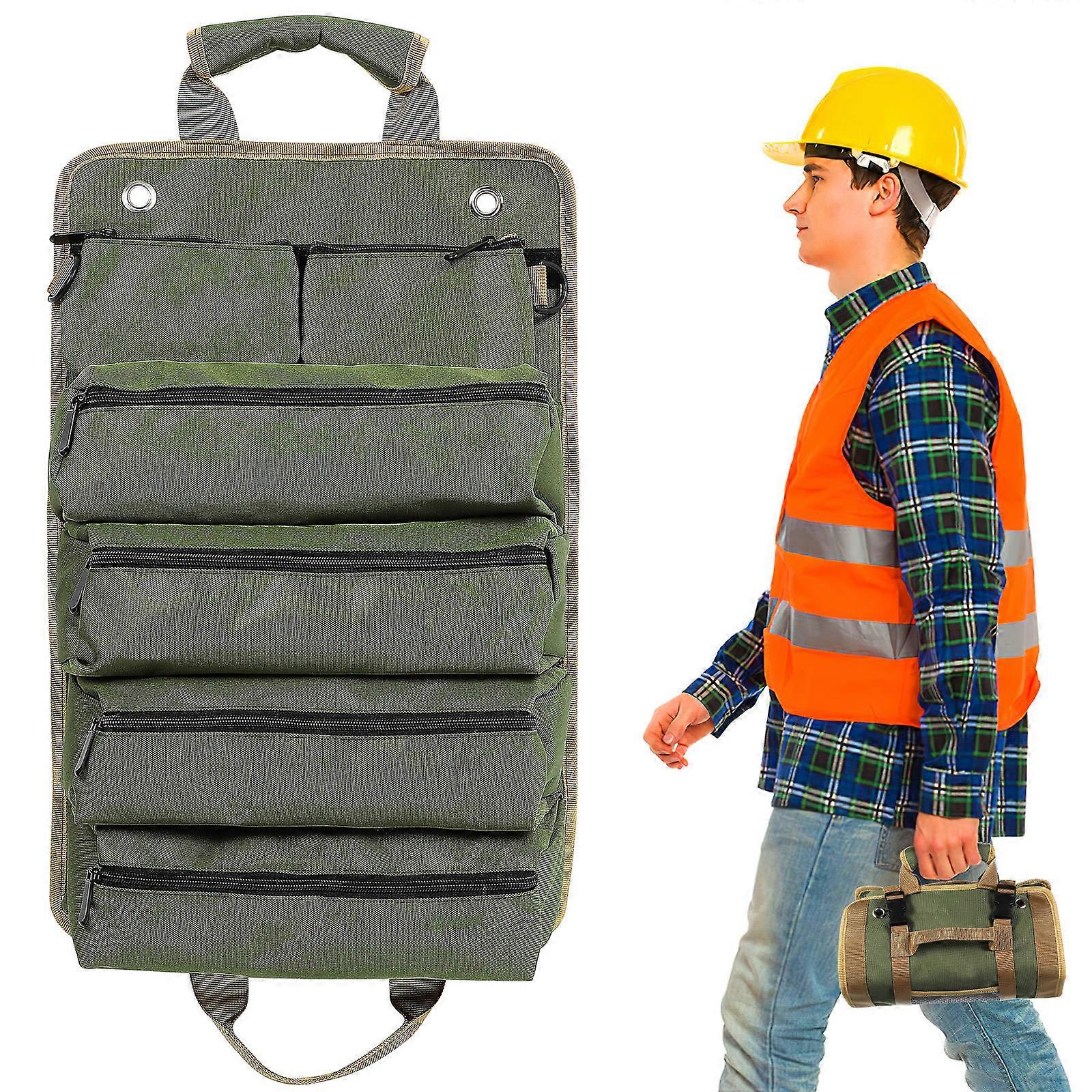Tool Roll Organizer Tool Storage Pouch Dark Green 50.00X32.00X2.00CM Carrying Tools Durable Construction 1Pack