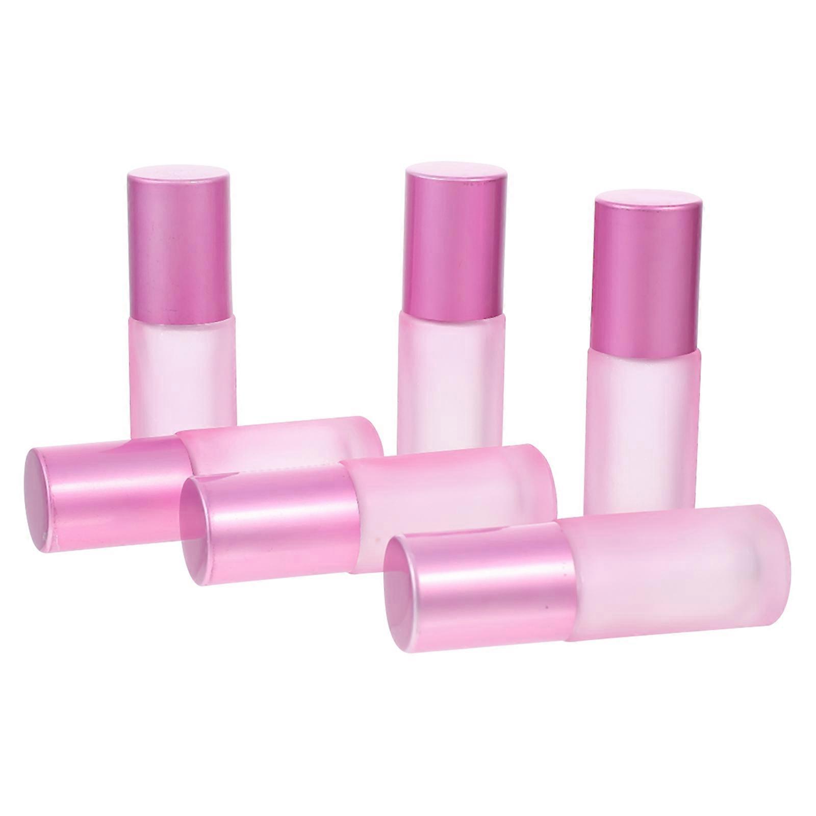 6pcs Pink Glass Roller Bottles for Essential Oils and Perfume with Smooth Scroll Wheel 5ml