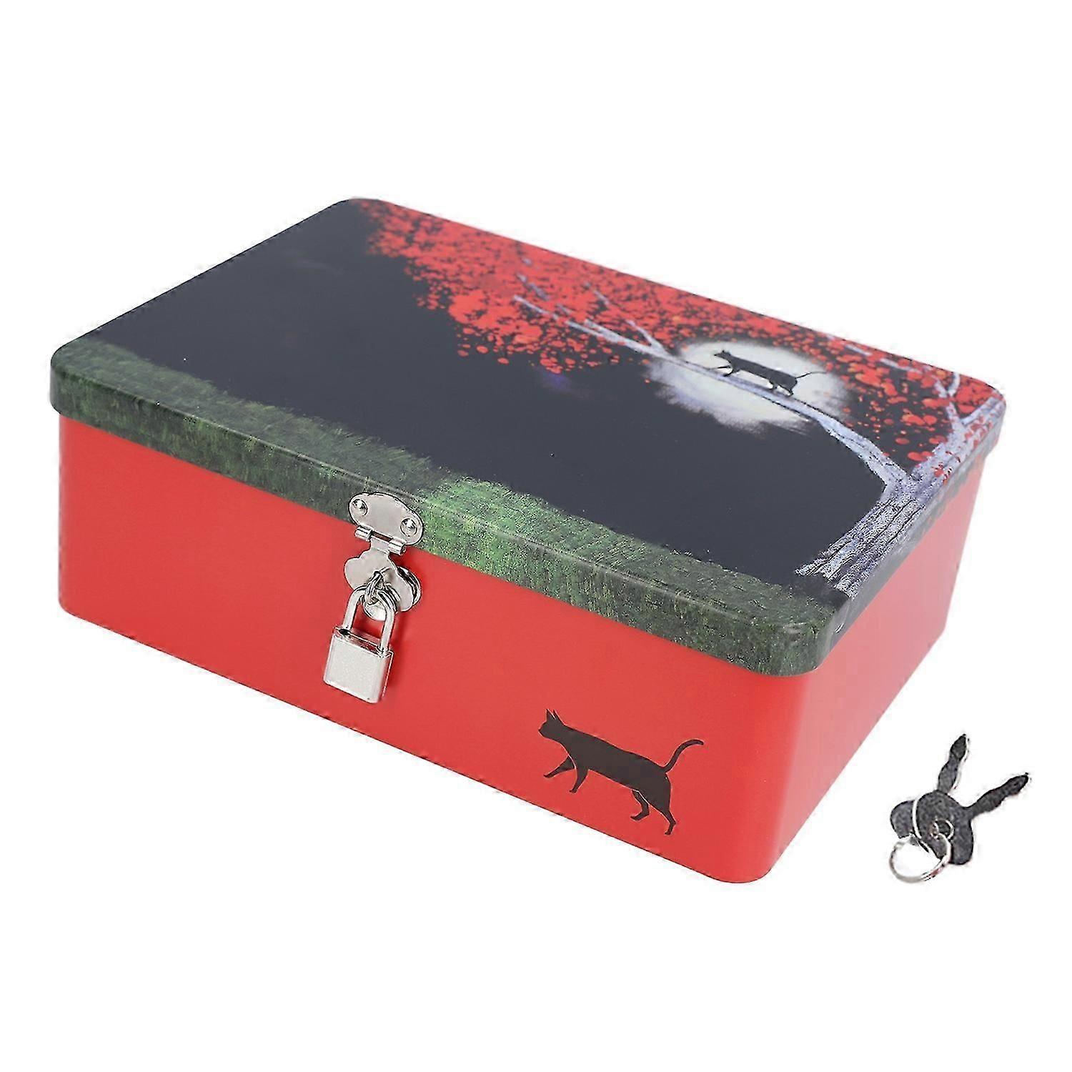 Storage Box Portable Tinplate Exquisite Keeping Watch Model L Size with Lid Lock Key Cookie Tin for