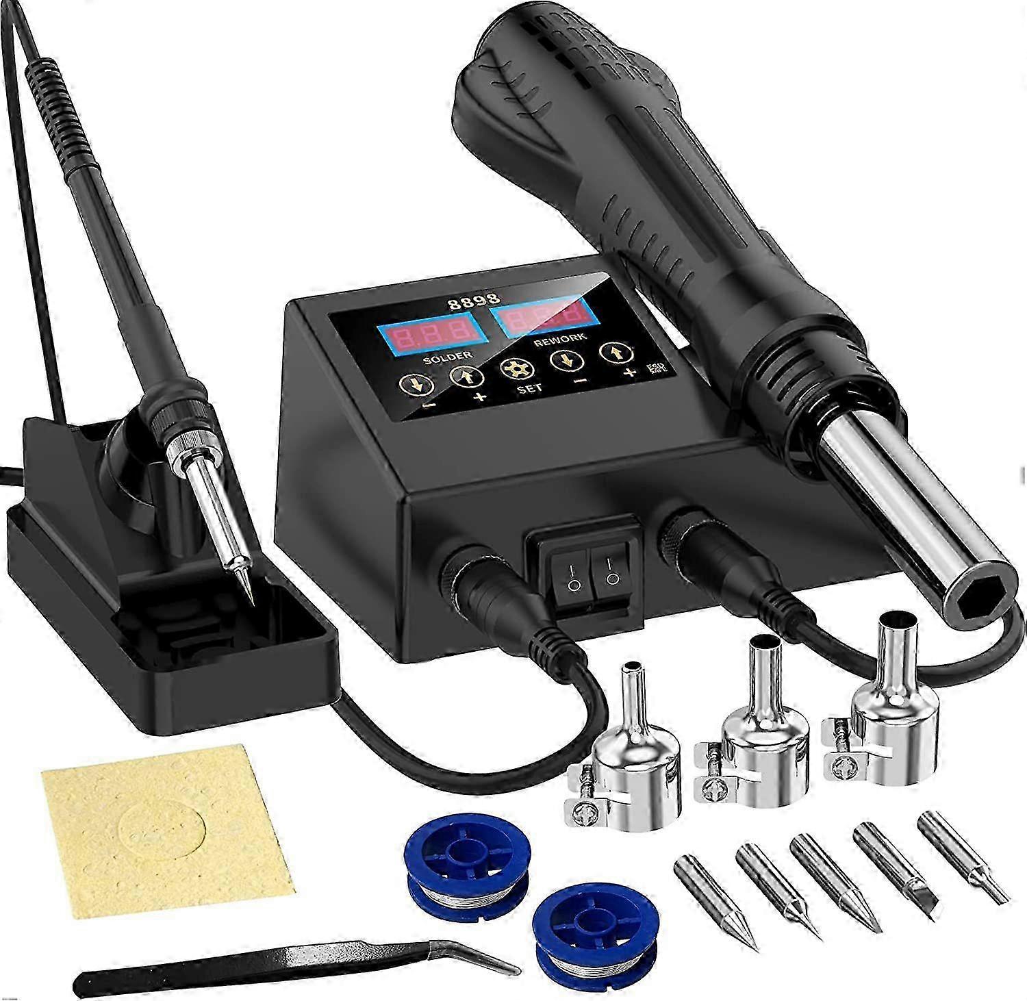 60W Soldering and SMD Hot Air Repair Station, 2-in-1 Hot Air Soldering Station, 180 ~ 500��C Soldering Iron Set