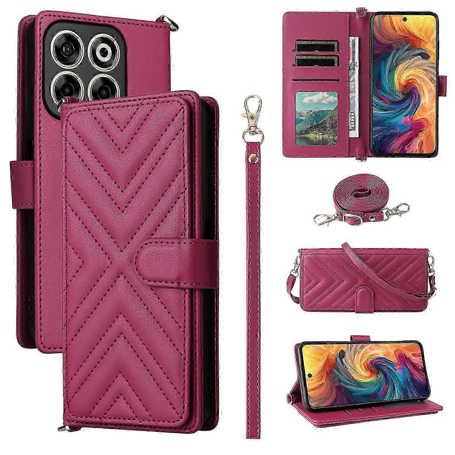 Wallet Case with Shoulder Strap Leather Phone Cover for Compatible Brand Smartphone