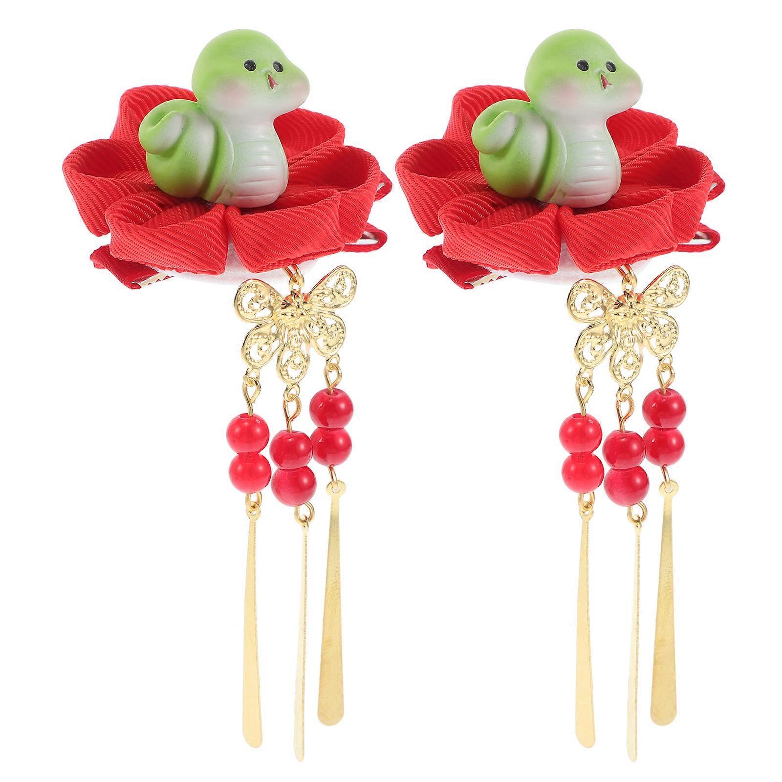New Year Hair Clip Red Color Snake Shape Plastic Metal Material Festive Atmosphere Enhancer 1Pair