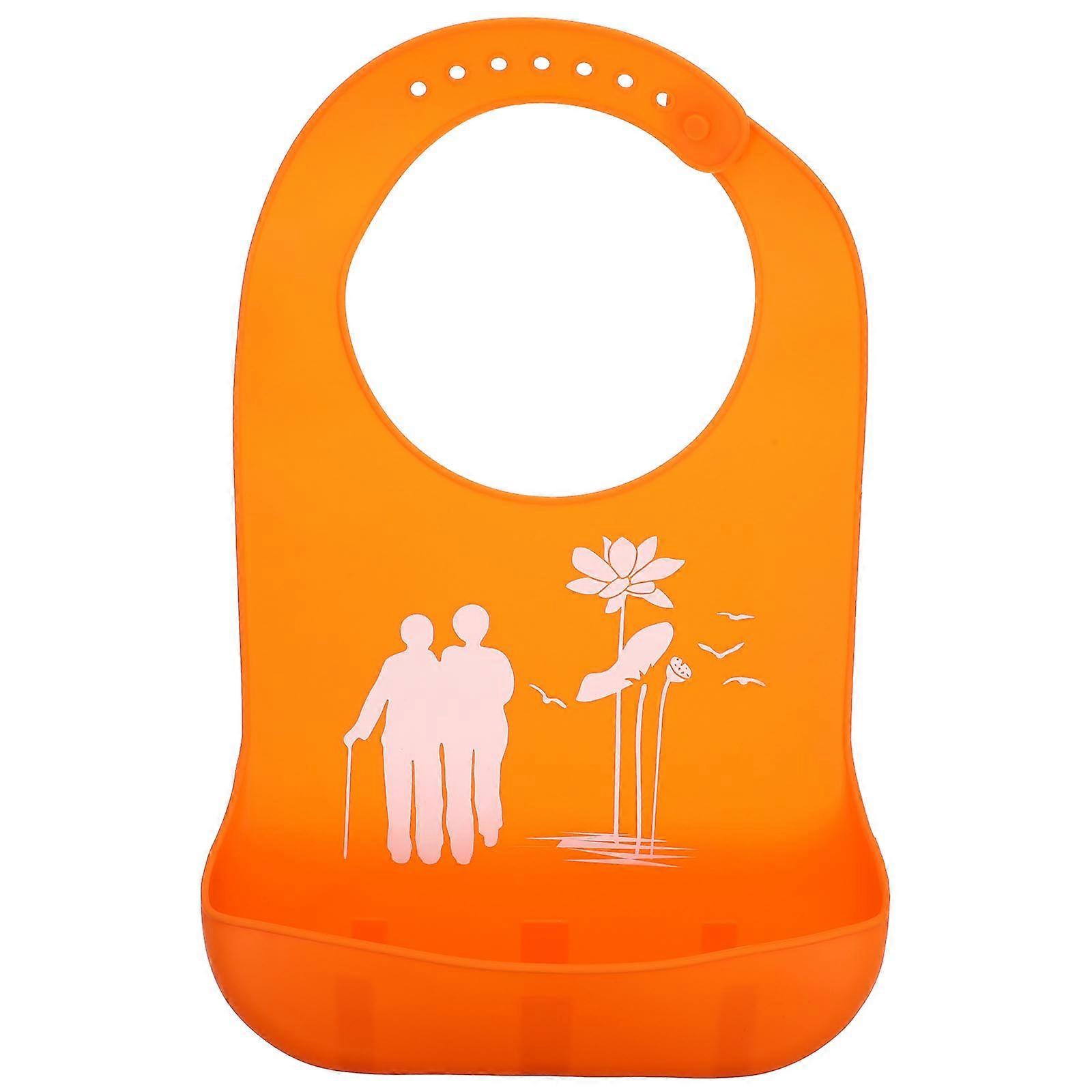 Durable Silicone Rice Pocket for Adults Adjustable Bib with widened shoulder strap Orange