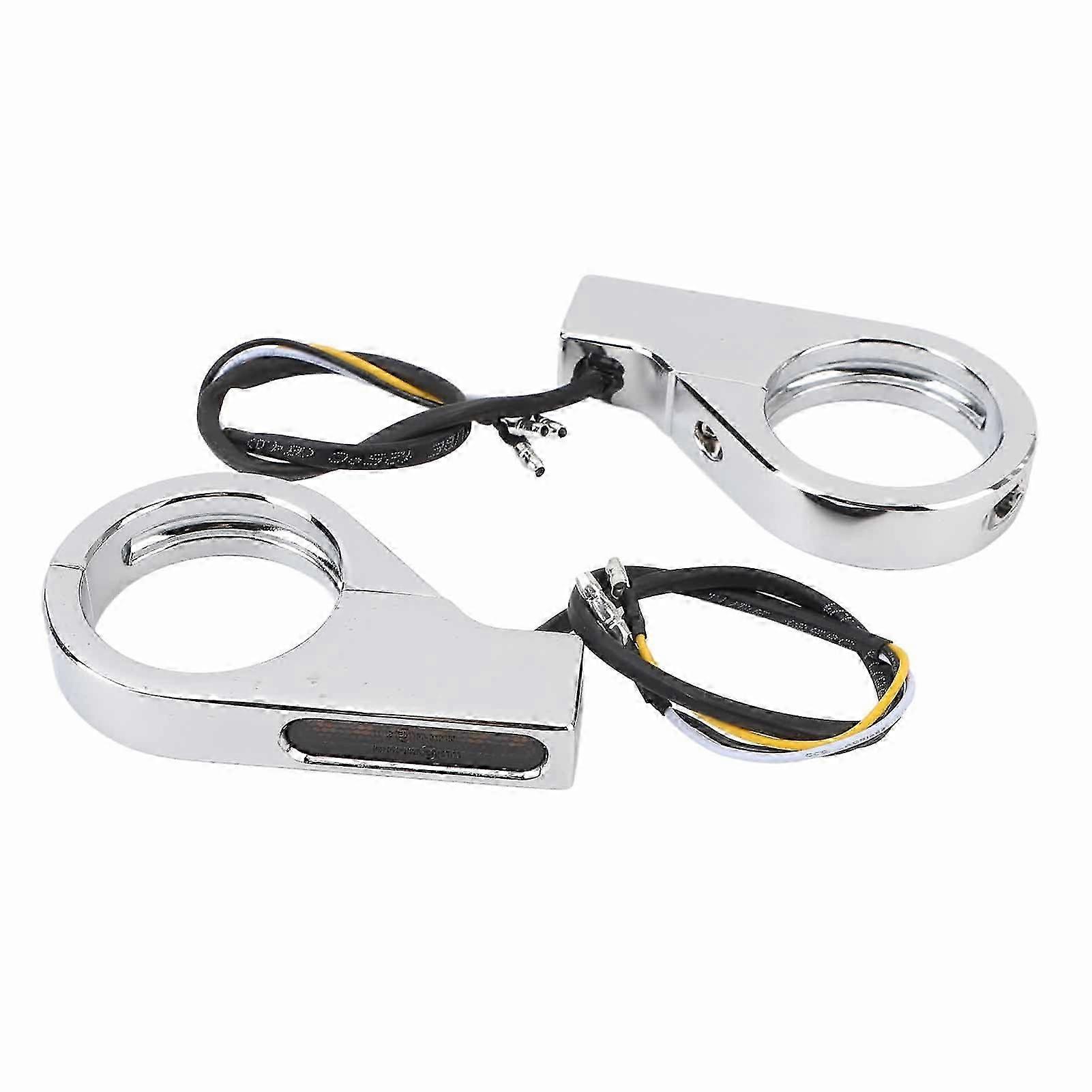 Fork Led Turn Signals Amber Indicators Daytime Running Lights 39 To 41mm Fork For Atv Motorcycles Off Vehicles Silver Plated Shell