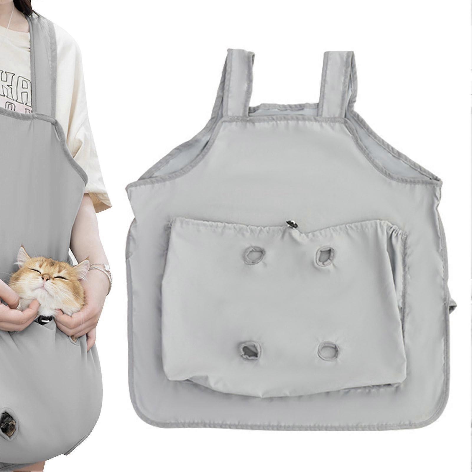 Adjustable cat chest carrier, soft chest sling with drawstring, breathable pet carrier bag for small dogs and cats.