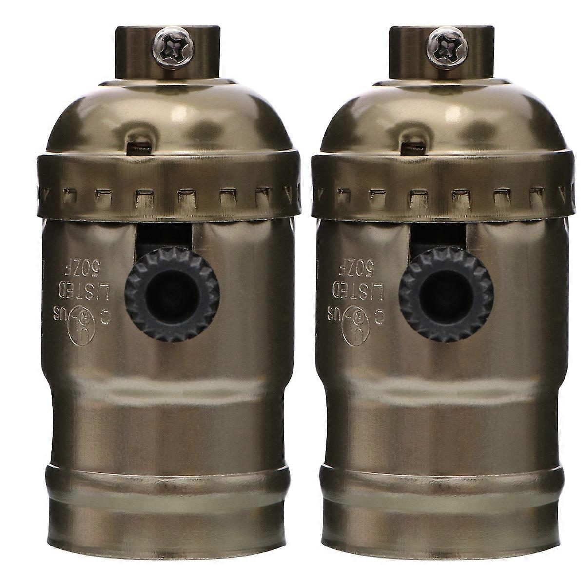 2pcs Retro Lamp Holder With Switch Sturdy Light Base For Home Decor Ancient Copper Finish