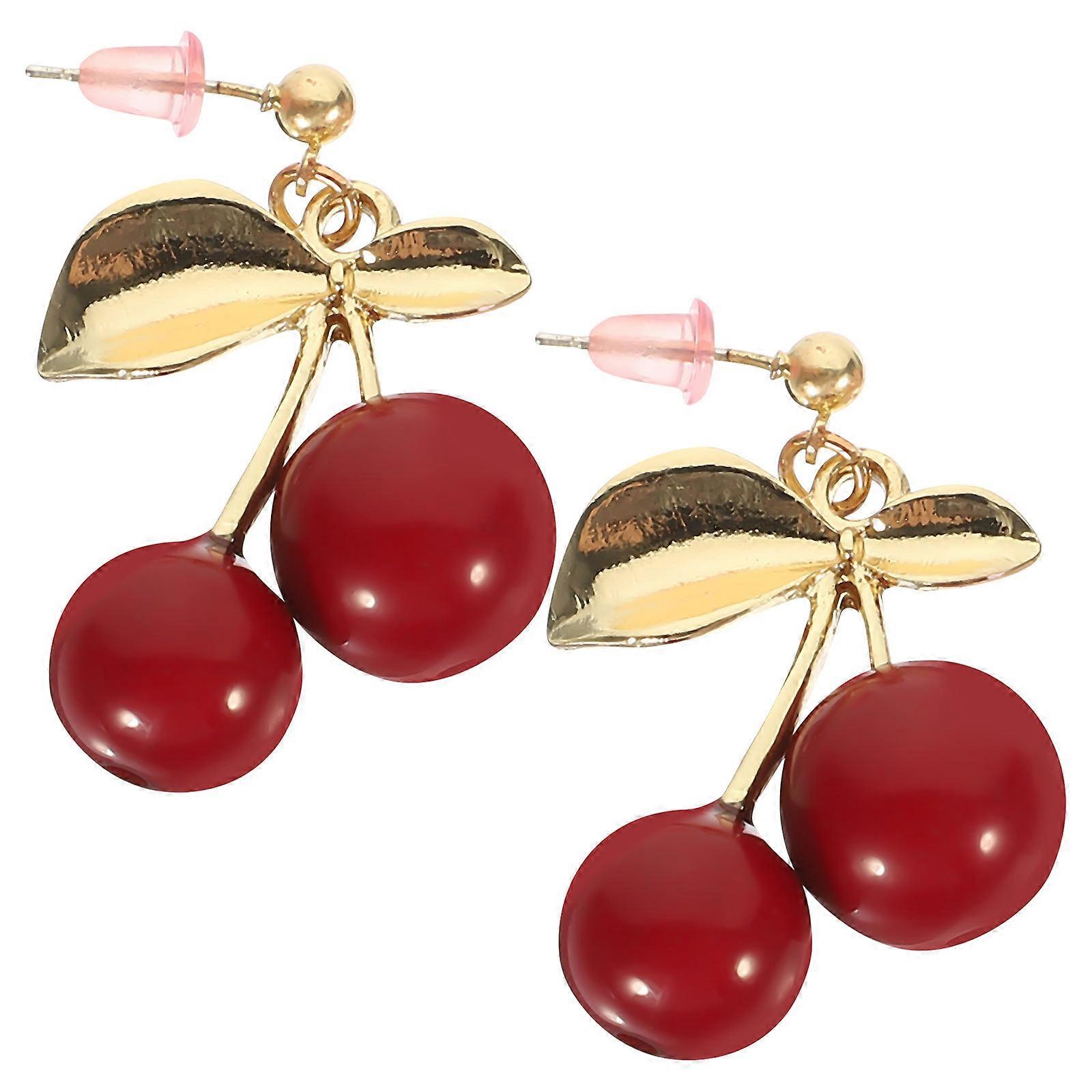 Masteelf 1 Pair Lovely Cherry Bow Shape Ear Studs Earrings for Ear Decoration