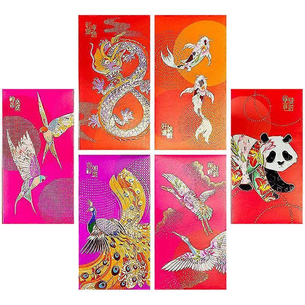 Folding Red Envelopes Paper Red Envelopes For Cash Storage Holder Chinese New Year Occasions 16.8x8.8cm 6Pcs