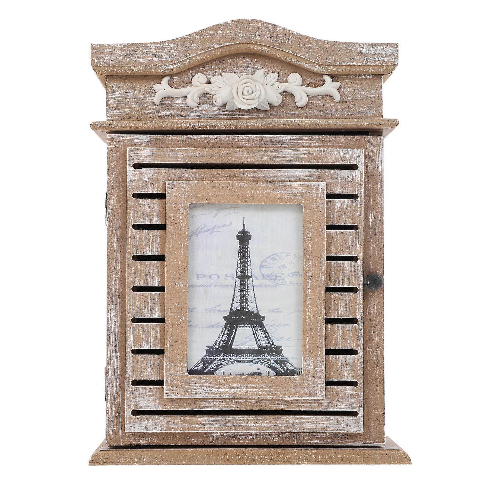 Key Case Lock Key Box Combination Key Box with Picture Frame Key Cabinet Function Wood Color 1Set