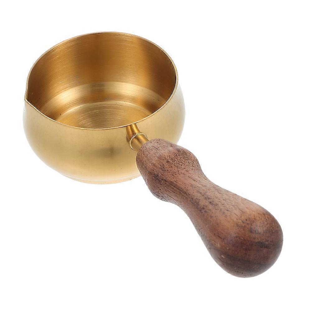 Stainless Steel Espresso Cup with Spout, Mini Milk Frothing Pot, Milk Jug with Wooden Handle for Home and Office Use